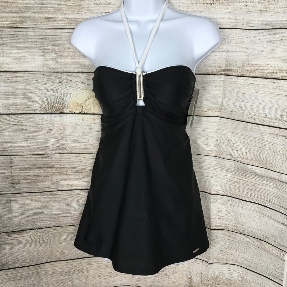 Jones New York Women Black Gold Halter Tankini Siz